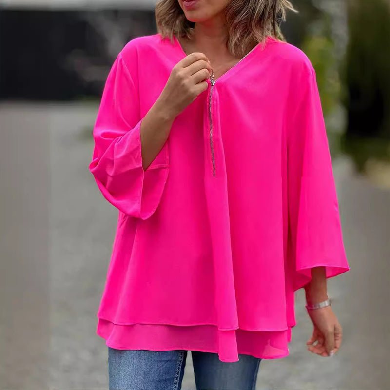 Aria | Lightweight Chiffon Zipper Shirt