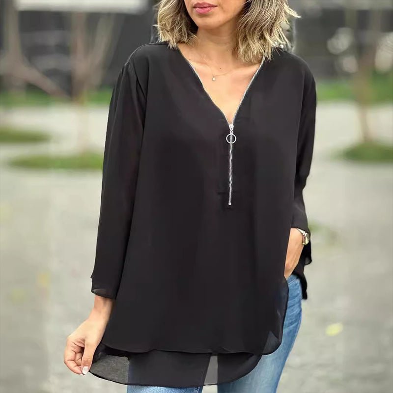Aria | Lightweight Chiffon Zipper Shirt