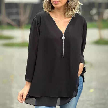 Aria | Lightweight Chiffon Zipper Shirt