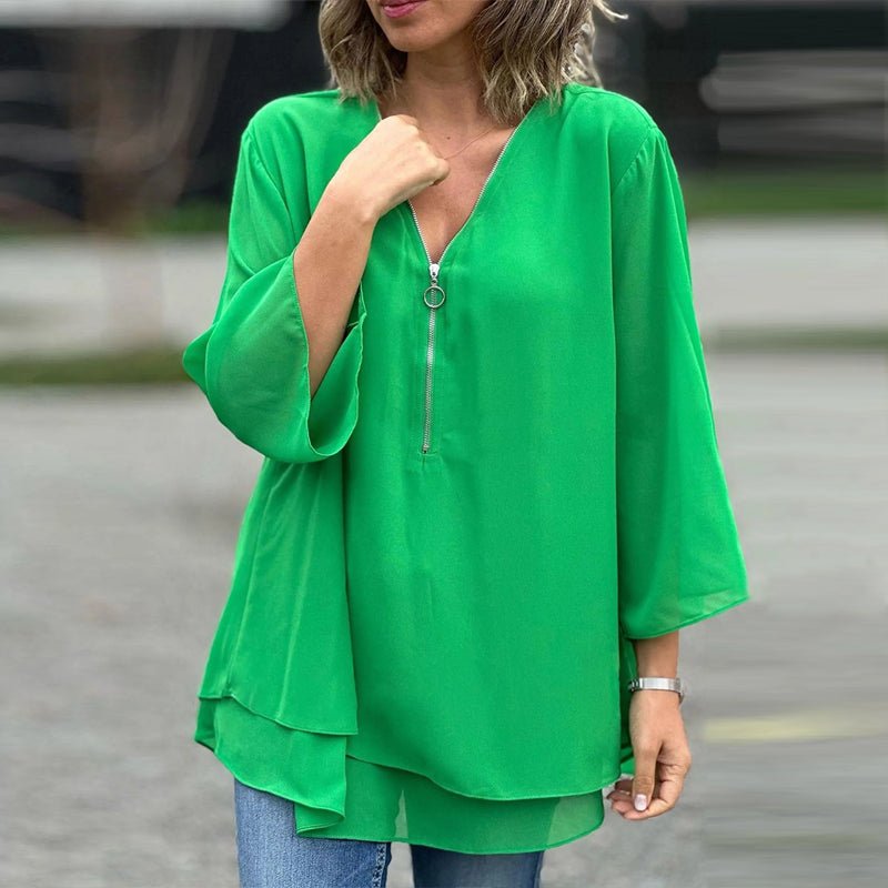 Aria | Lightweight Chiffon Zipper Shirt