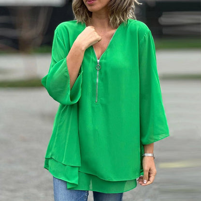 Aria | Lightweight Chiffon Zipper Shirt