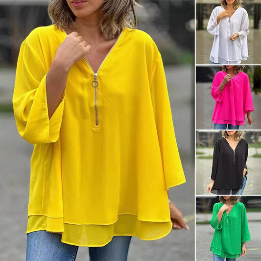 Aria | Lightweight Chiffon Zipper Shirt
