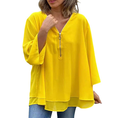 Aria | Lightweight Chiffon Zipper Shirt