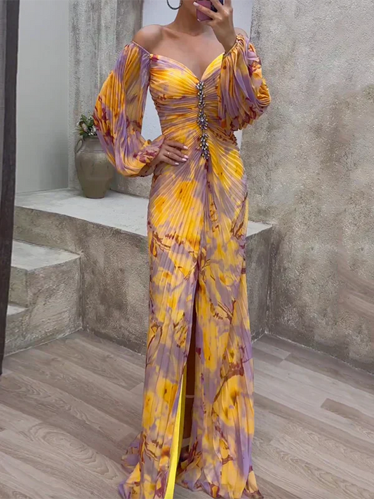 Donna | Elegant Print Off Shoulder Dress