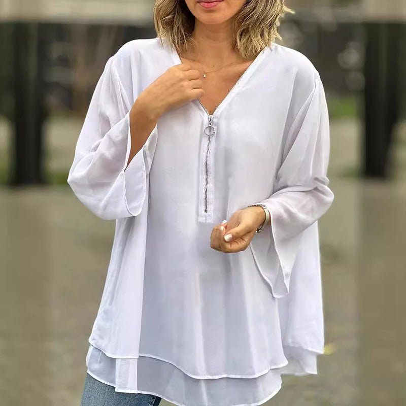 Aria | Lightweight Chiffon Zipper Shirt